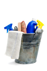 cleaning equipment in a bucket